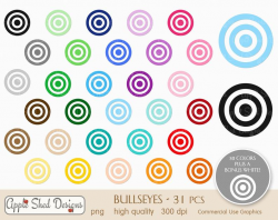 BULLSEYE Clipart, 31 qty, planner clipart, icons, rainbow color clip art,  multi-color clipart, sticker clip art, dart board, gun range