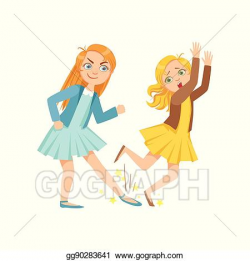 Vector Illustration - Girl tripping smaller kid teenage bully ...