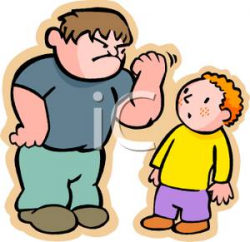 A Colorful Cartoon of a Big Bully Threatening a Small Boy with Red ...