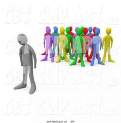 Clip Art of a Sad Gray Man Standing Alone near a Crowd of Different ...
