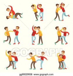 EPS Illustration - Two boys fist fight positions, aggressive bully ...