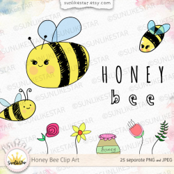 Bee Clipart, Cute Honey Bee Digital Clipart, bumble bee clip art ...