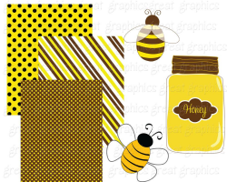 Bee Clip Art Bumble Bee Clipart Digital Bee Bee Digital Paper Honey ...