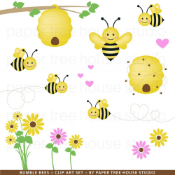 Bumble Bee Clip Art. Honey Bee Clipart. Bee Hive Clip Art. Flower ...