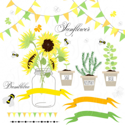 Sunflowers Mason Jarsdigital papers Clip art for