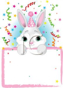 Baby Rabbit Holding a Birthday Banner - Royalty Free Clipart Picture