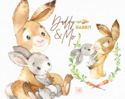 Daddy & Me. Rabbit Watercolor animals clipart, father, hugs ...