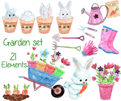 Watercolor garden clipart: 