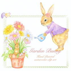 Garden bunny Watercolor Clipart Cute Rabbit Mom and Me Print