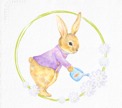 Garden bunny Watercolor Clipart, Cute Rabbit Mom and Me Print ...