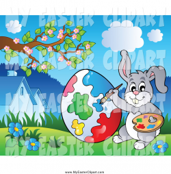 Clip Art of a Easter Bunny Painting a Giant Egg Outside by visekart ...