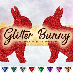 Glitter bunny clipart, bunny silhouette, glitter clipart, digital ...