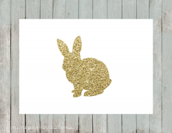 Gold glitter bunny silhouette. 5x7 digital printable.
