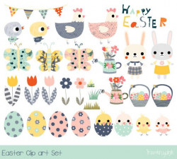 Happy Easter clipart Cute Easter clip art set Easter bunny | * Group ...