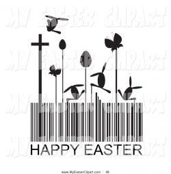 Clip Art of a Black and White Happy Easter Barcode with a Group of ...