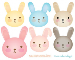 Kawaii Bunnies Clip Art -Easter Bunny Heads - Animal Clipart ...