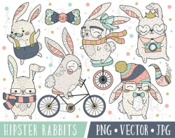 Kawaii Bunny Clipart Images Cute Hipster Rabbits Clipart