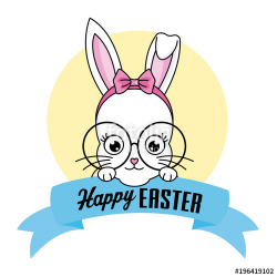 Happy easter card. hipster bunny with glasses with easter egg