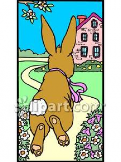 Easter Bunny Hopping Down a Path To a House - Royalty Free Clipart ...