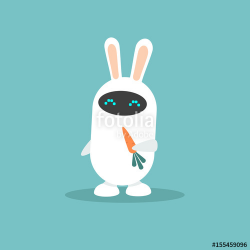 Home assistant. Cute white robot with bunny ears holding a carrot ...