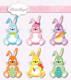 Sweet Easter Bunnies Clip art. 6 rabbits 6
