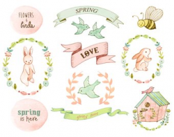Watercolor bunny floral clipart spring clipart rustic