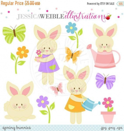 SALE Spring Bunnies Cute Digital Clipart, Easter Bunny digital ...