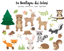 Woodland Animals Clipart, Cute Digital Graphics PNG, Fox, bear ...