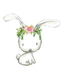 Boho Woodland Bunny Floral Watercolor Wall Art Print Baby Girl ...