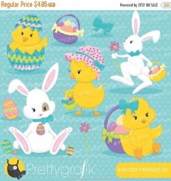 80% OFF SALE easter friends, easter bunny clipart commercial use ...