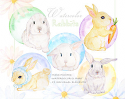 Garden bunny Watercolor Clipart Cute Rabbit Mom and Me Print