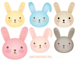 Kawaii Bunnies Clip Art Easter Bunny Heads Animal Clipart