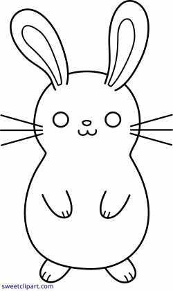 Bunny Rabbit Cute Lineart Black White Clipart - Sweet Clip Art