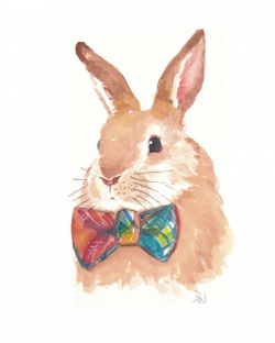 Rabbit Watercolor - Original Painting, Bowtie, Animal Illustration ...