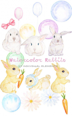 Cute Easter Digital Watercolor Rabbit Clipart, Hand Drawn Bunny ...