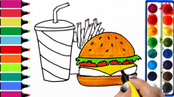 Draw Color Paint Happy Meal, Chicken Burger, Soft Drink Coloring ...