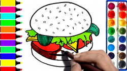 Chicken burger Coloring Pages | How to Draw Burger | Learn Colors ...