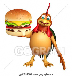Stock Illustration - Cute chicken cartoon character with burger ...