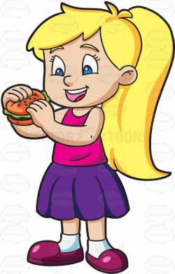 A Girl Happily Looks On A Burger