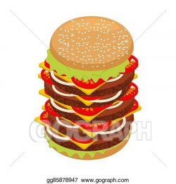 Vector Art - Very large hamburger. high juicy tall burger ...