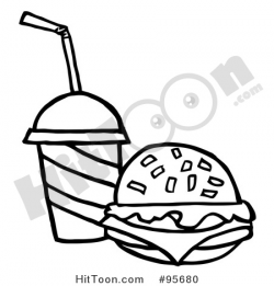 Burger Clipart #95680: Outlined Cheeseburger Served with Cola by Hit ...