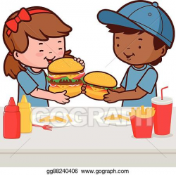 Vector Art - Children eating hamburgers. Clipart Drawing gg88240406 ...