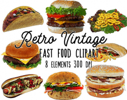 Fast food clipart retro vintage hamburger clipart food