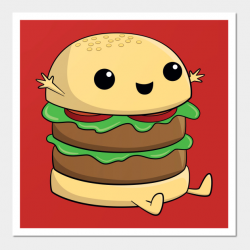 Cute, Kawaii, Cartoon Burger - Kawaii - Wall Art | TeePublic