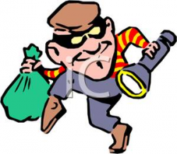 Clipart Picture: A Cat Burglar with a Bag of Loot and Flashlight