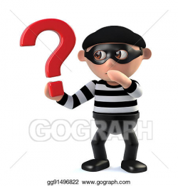 Clipart - 3d funny cartoon criminal burglar character holding a ...