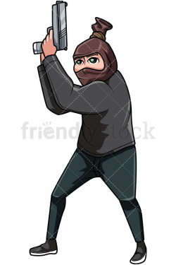 Bank Robber Holding Gun Cartoon Vector Clipart | Illustrations