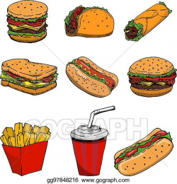 EPS Illustration - Hot dog, burger, taco, sandwich, burrito ...
