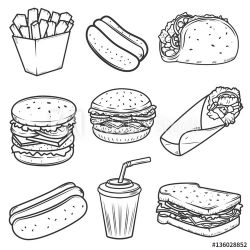 Hot dog, burger, taco, sandwich, burrito .Set of fast food ...