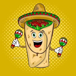 Burrito in mexican hat sombrero and maracas pop art retro ...